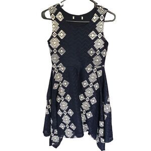 Knitworks Girls Navy Blue/White Crochet Dress Size 14